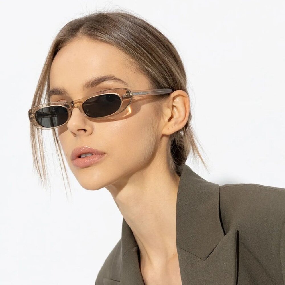 Saint Laurent Women Sunglasses Transparent Nude Grey Oval SL557 004 BRAND NEW - Picture 9 of 11